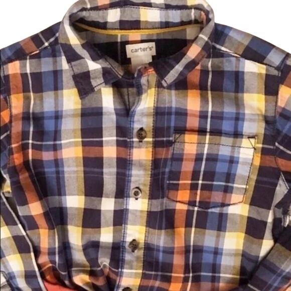 Carters boys shirt long sleeve button down Sz 6 plaid Casual blue plaid - Picture 2 of 7